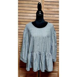 Boohoo New Plus Size 20 Gray Peplum Keyhole Stripe 3/4 Sleeve Smock Casual Top